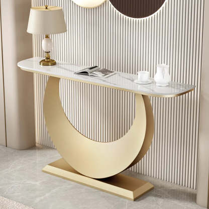 Demilune Sintered Stone Gold Console Table — Black / Pandora