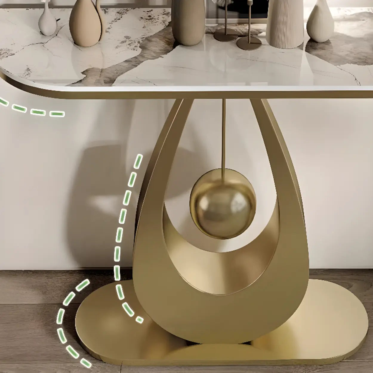 Demilune Sintered Stone Metal Abstract Console Table