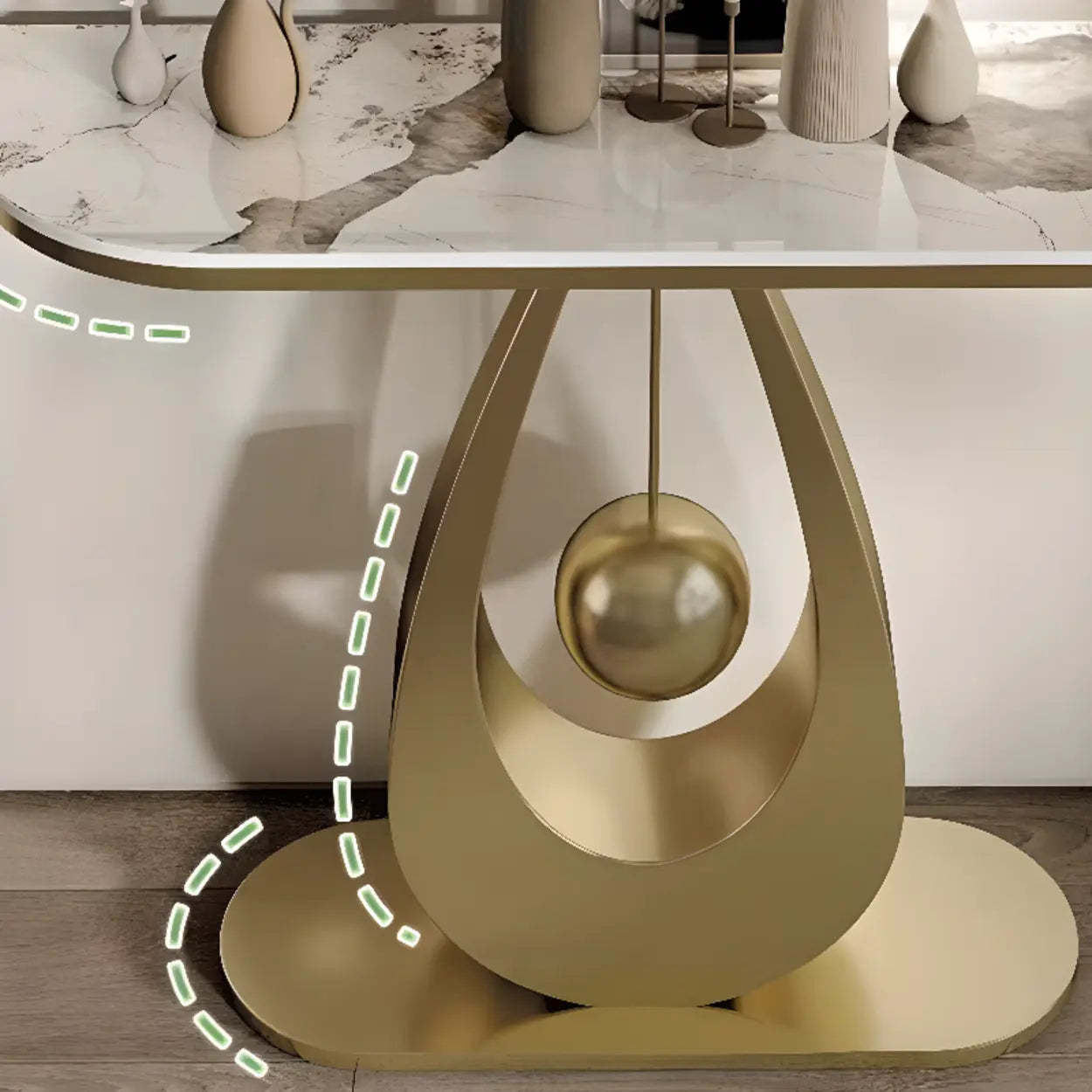 Demilune Sintered Stone Metal Abstract Console Table
