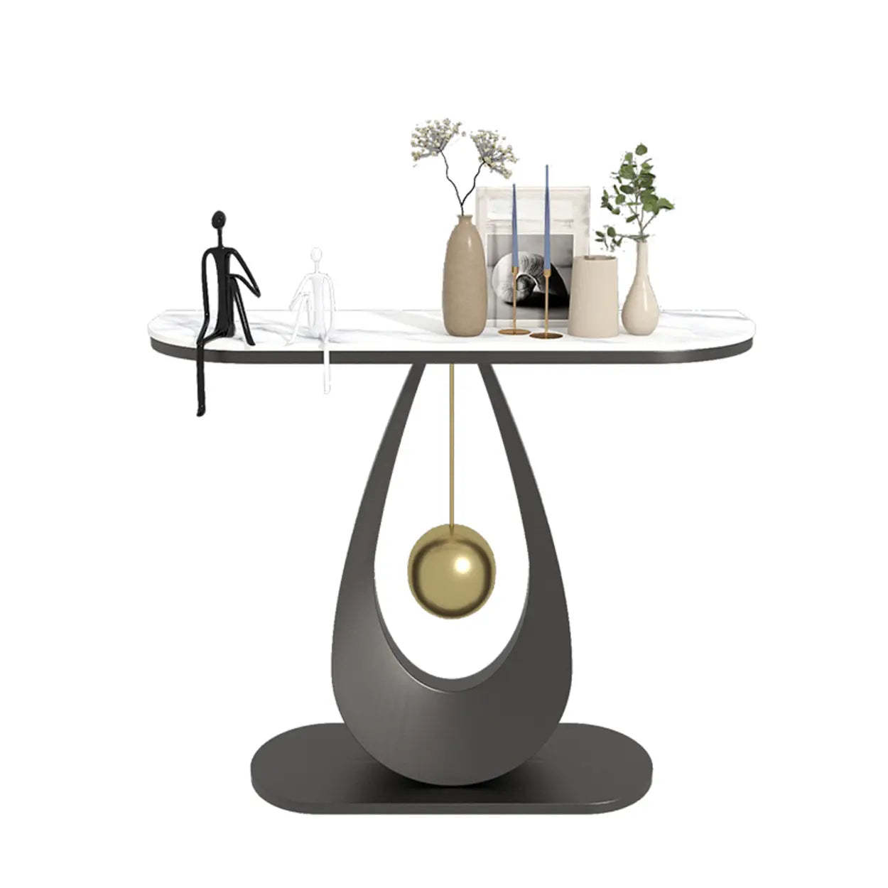 Lighom luxury abstract sintered gray end & side tables — 39" L x 12" W x 31" H / White / Black