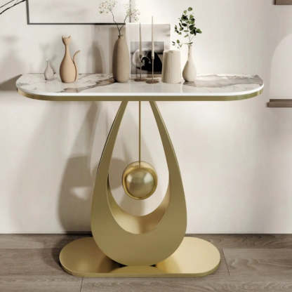 Demilune Sintered Stone Metal Abstract Console Table — Gold / Pandora