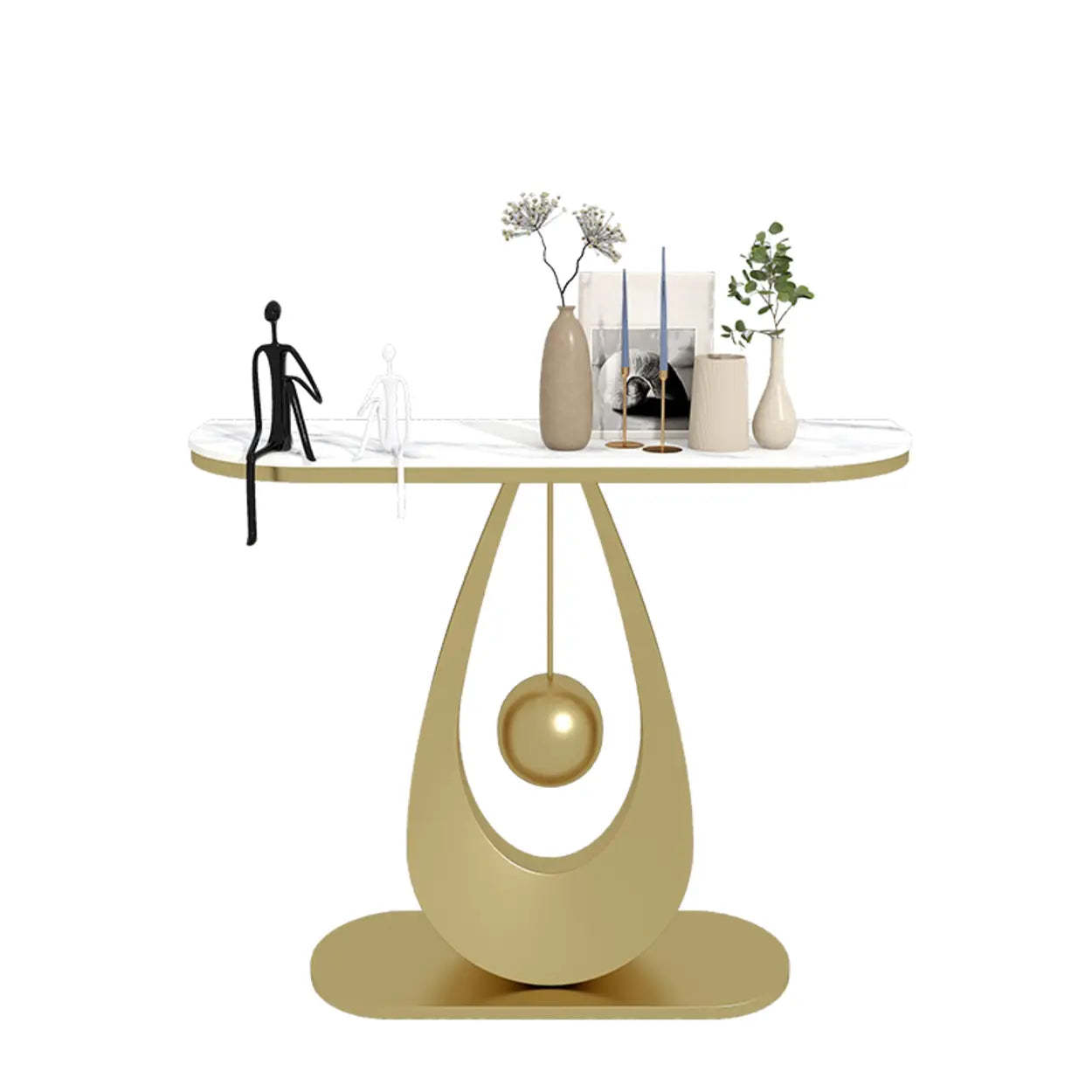 Demilune Sintered Stone Metal Abstract Console Table — Black / White