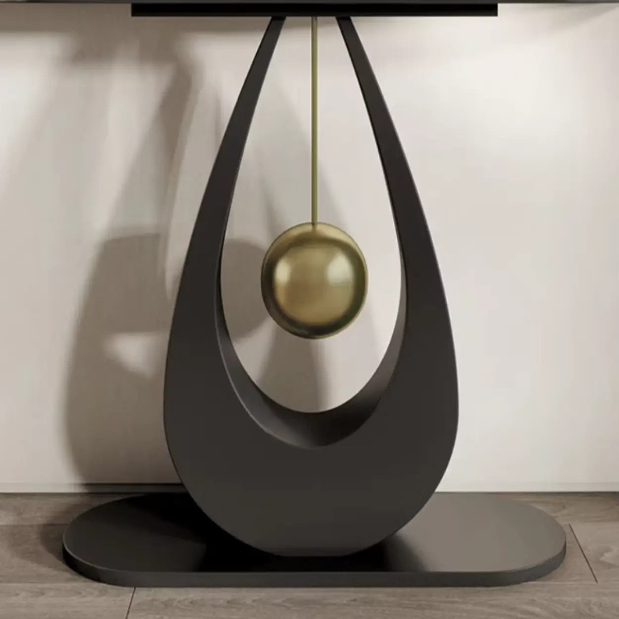 Demilune Sintered Stone Metal Abstract Console Table