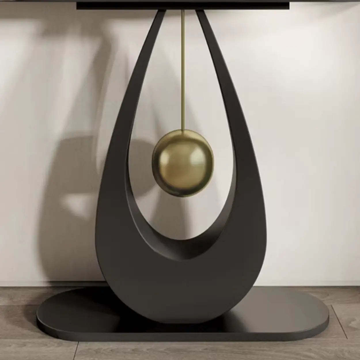 Demilune Sintered Stone Metal Abstract Console Table