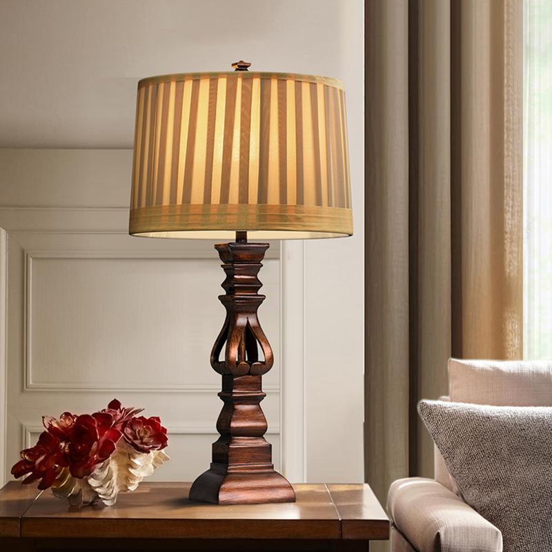 Stripe Drum Shade Antique Rustic Style Tower Table Lamp-Lighom