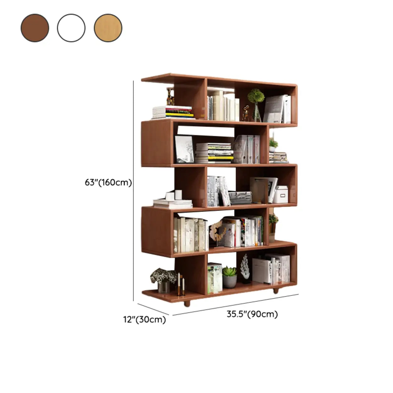 Modish Open Geometric Vertical Natural Wood Bookshelf #size