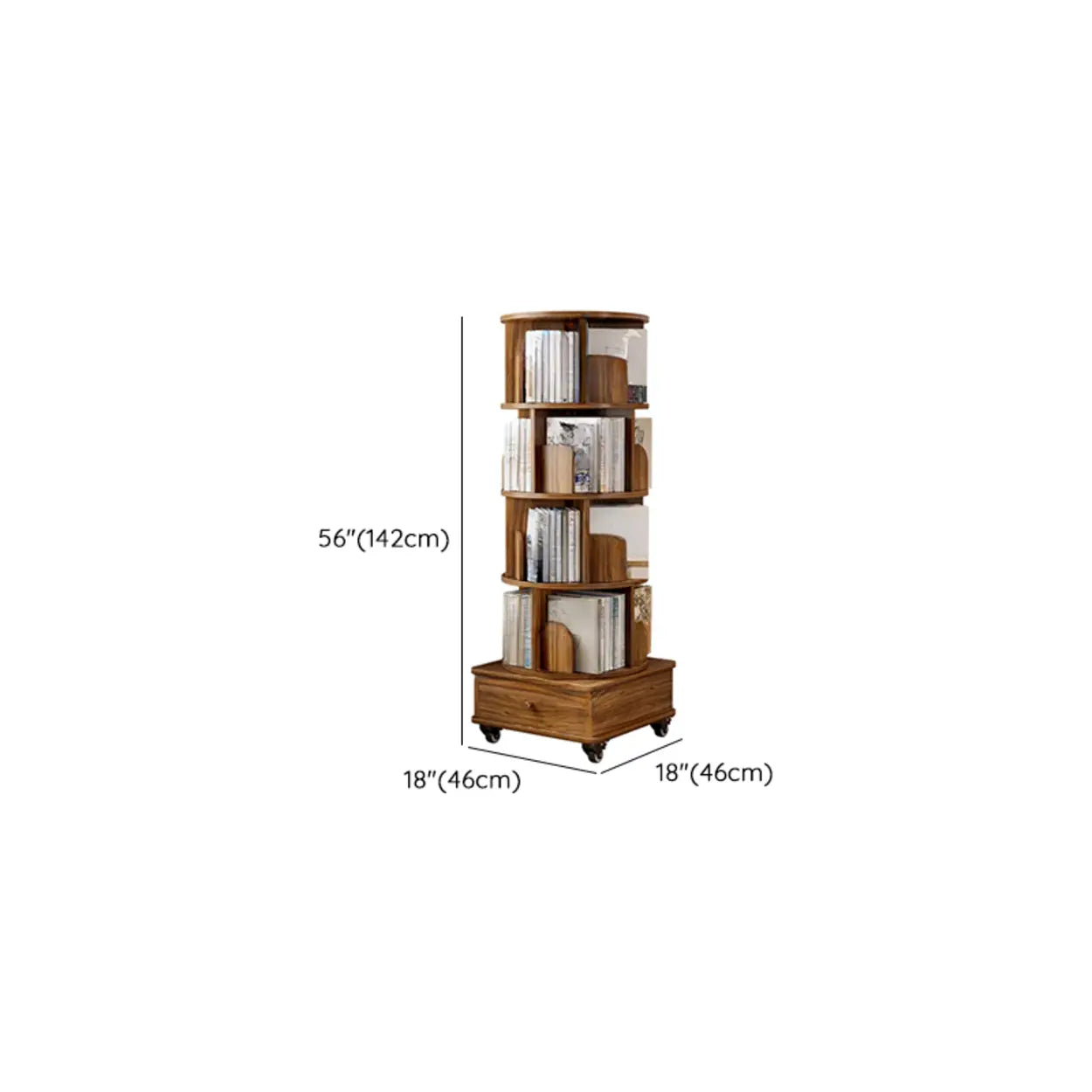 Rustic Rotating Vertical Wood Narrow Bookcase