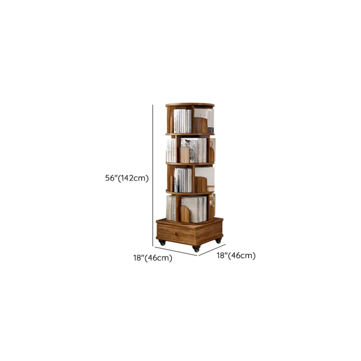 Rustic Rotating Vertical Wood Narrow Bookcase