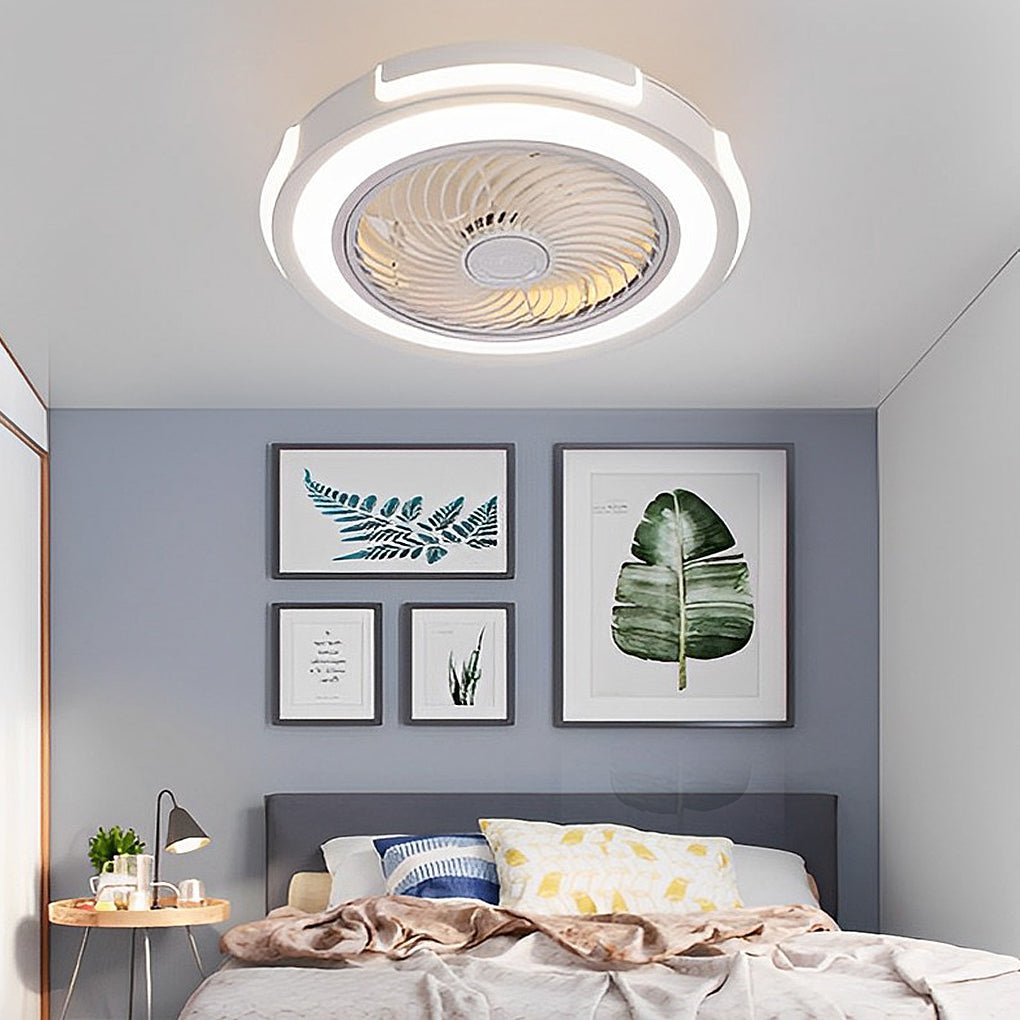 Dimmable LED Bladeless Ceiling Fan Light Flush Mount Ceiling Fan Lamp with Remote Control-Lighom