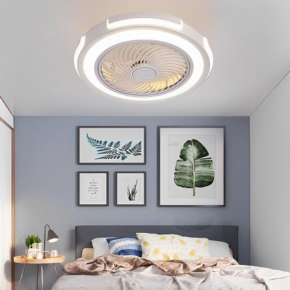 Dimmable LED Bladeless Ceiling Fan Light Flush Mount Ceiling Fan Lamp with Remote Control-Lighom
