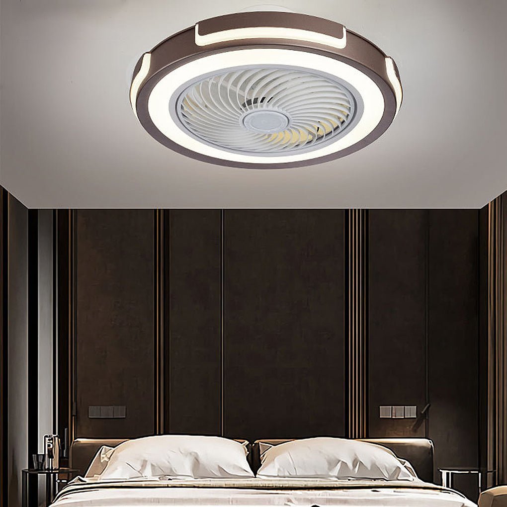 Dimmable LED Bladeless Ceiling Fan Light Flush Mount Ceiling Fan Lamp with Remote Control-Lighom