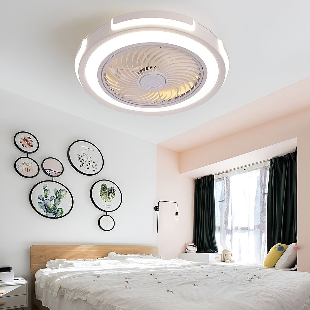 Dimmable LED Bladeless Ceiling Fan Light Flush Mount Ceiling Fan Lamp with Remote Control-Lighom