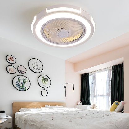 Dimmable LED Bladeless Ceiling Fan Light Flush Mount Ceiling Fan Lamp with Remote Control-Lighom