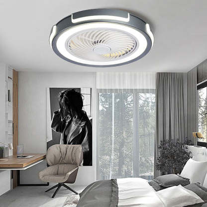 Dimmable LED Bladeless Ceiling Fan Light Flush Mount Ceiling Fan Lamp with Remote Control-Lighom
