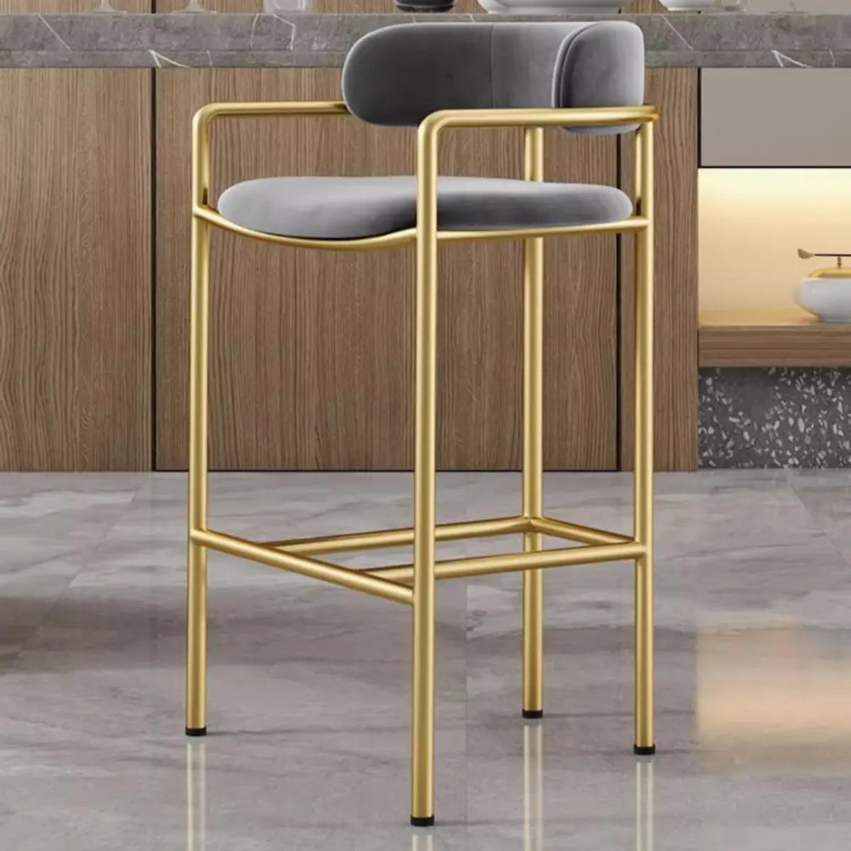 Orange Rectangle Faux Leather Metal Bar Stool — Grey / Black