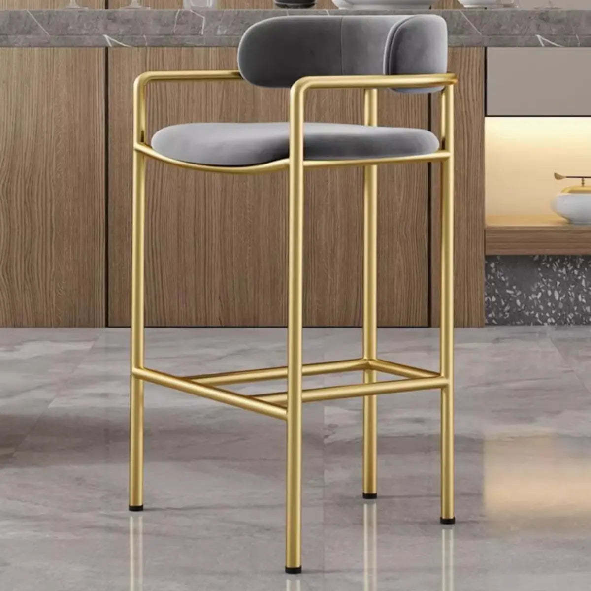 Orange Rectangle Faux Leather Metal Bar Stool — Grey / Black