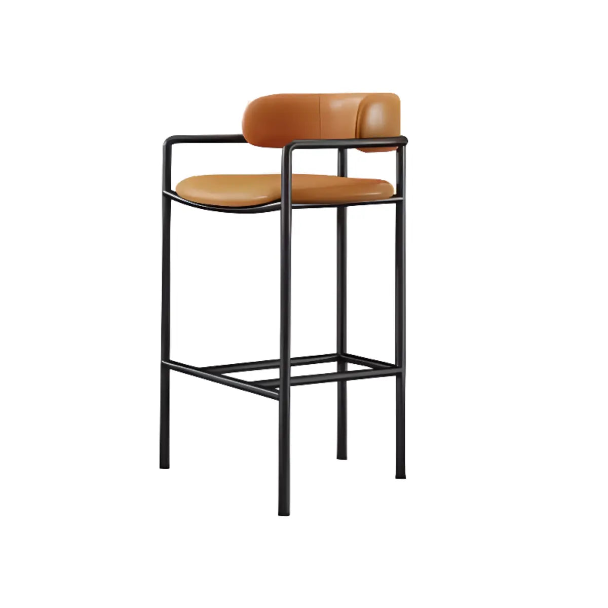 Orange Rectangle Faux Leather Metal Bar Stool — Orange / Gold