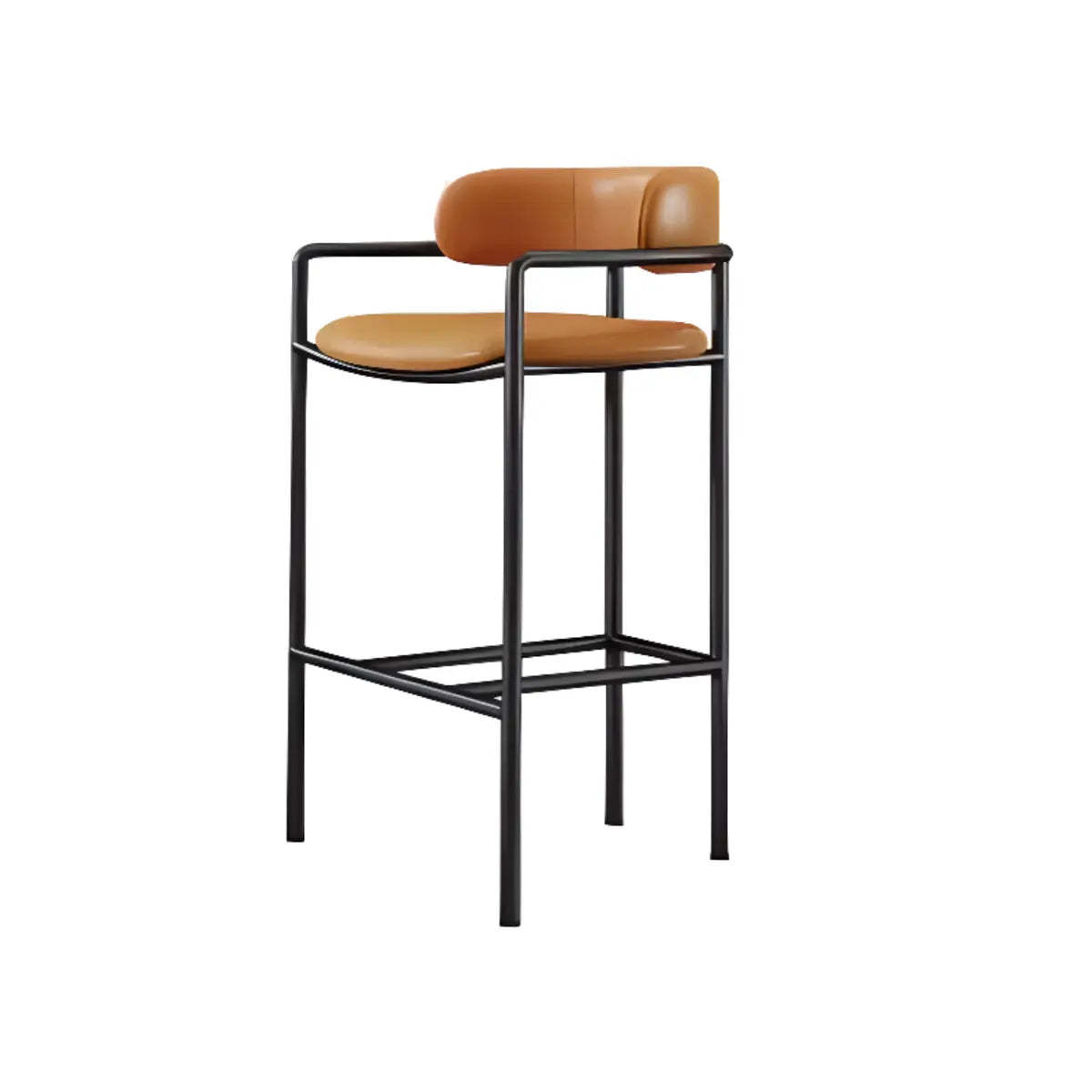 Orange Rectangle Faux Leather Metal Bar Stool — Orange / Gold