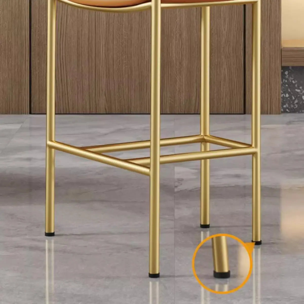Orange Rectangle Faux Leather Metal Bar Stool — Orange / Gold