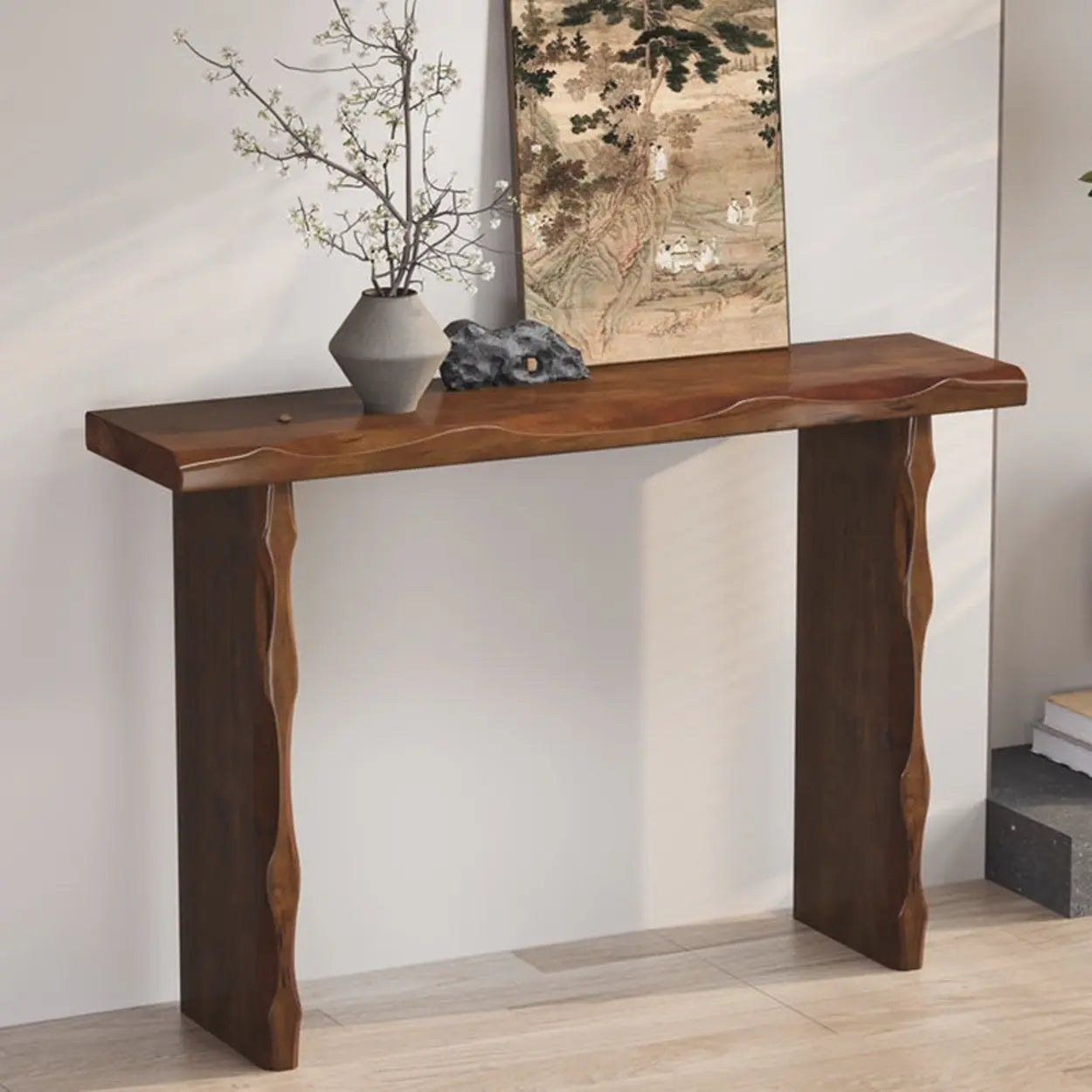 Double Pedestal Wood Console Table — Black