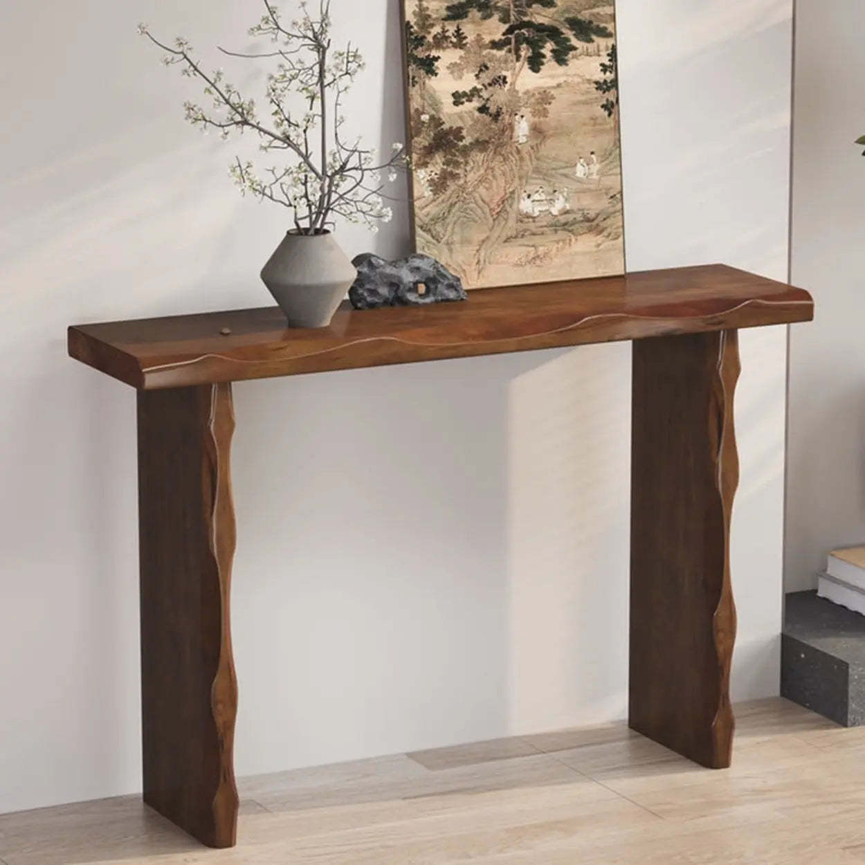 Double Pedestal Wood Console Table — Black