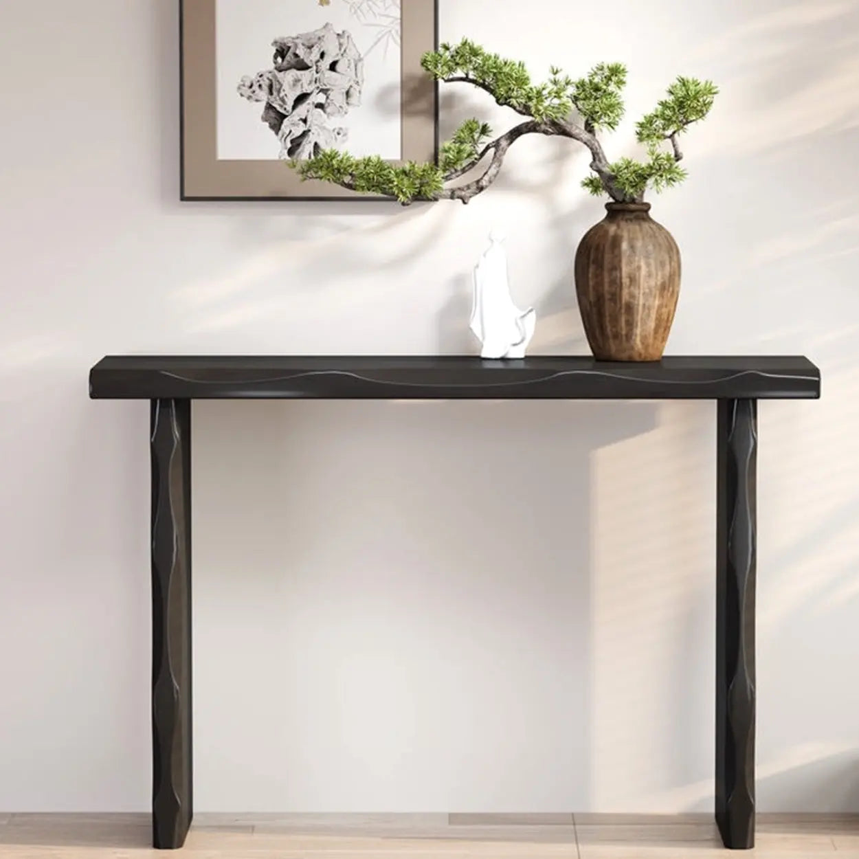 Double Pedestal Wood Console Table — Black