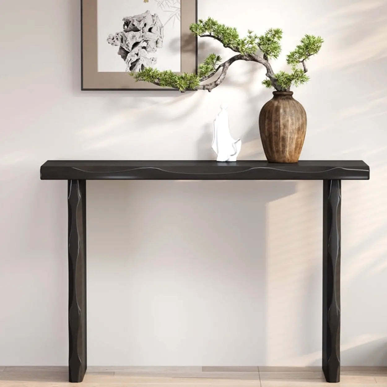 Double Pedestal Wood Console Table — Black