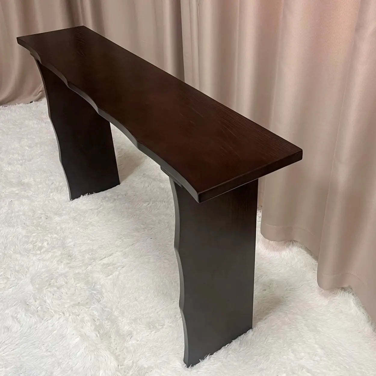 Brown wood double pedestal end & side tables - modern — 31"L x 12"W x 31"H / Nut & Brown