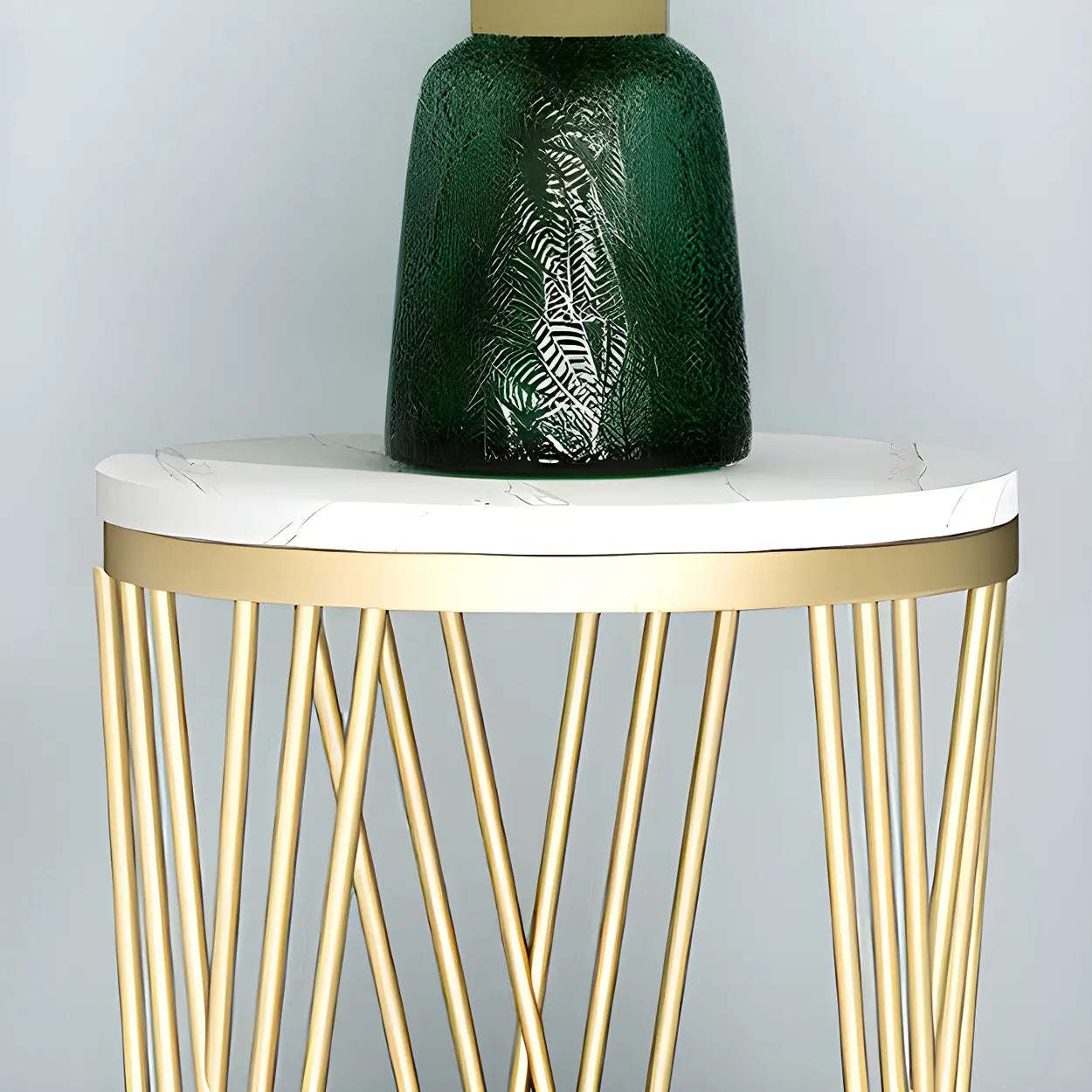 Round Gold Faux Marble 2-Tier Plant Stand