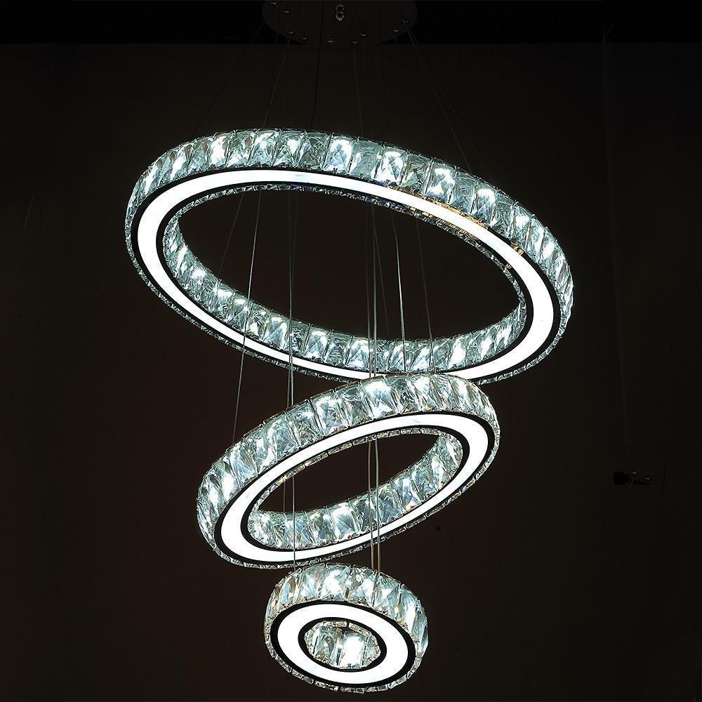 Contemporary 3 Ring Pendant Electroplated Crystal Chandeliers-Lighom