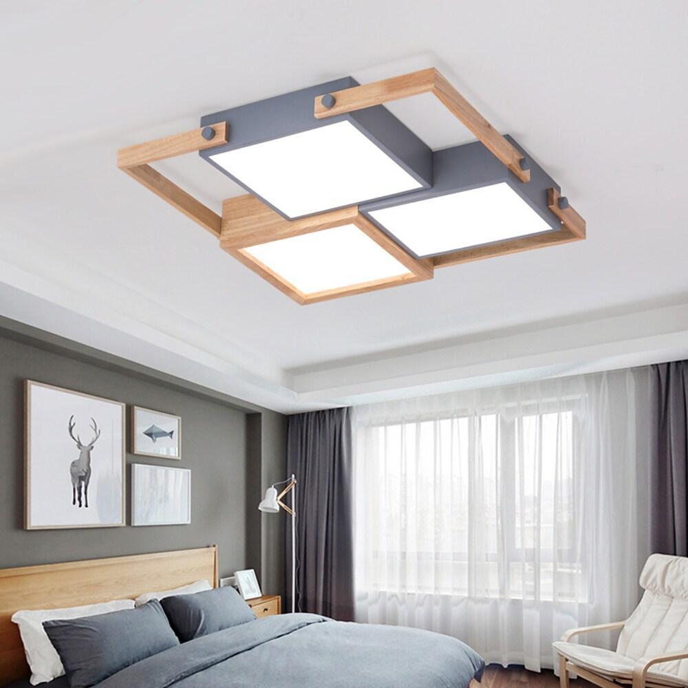 Scandinavian LED Wooden Frame Flush Mount Ceiling Light