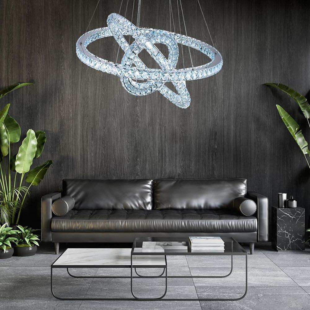 Modern concentric 3-ring chandeliers in crystal — Dimmable with Remote