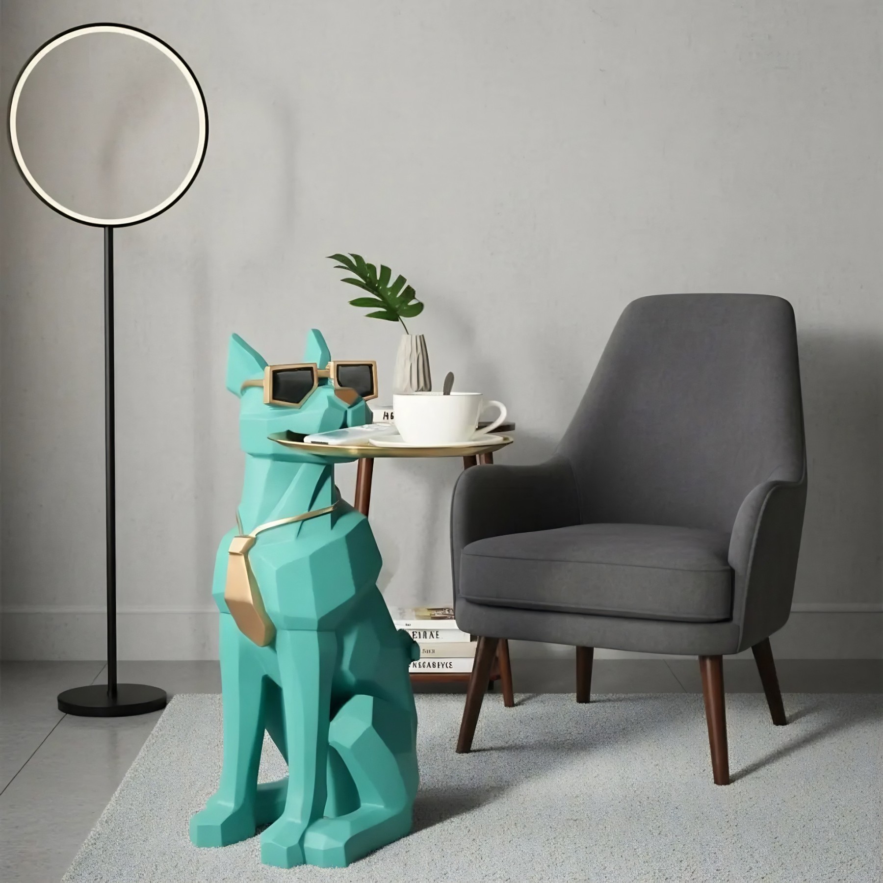 Dog-Shape Side Table with Tray