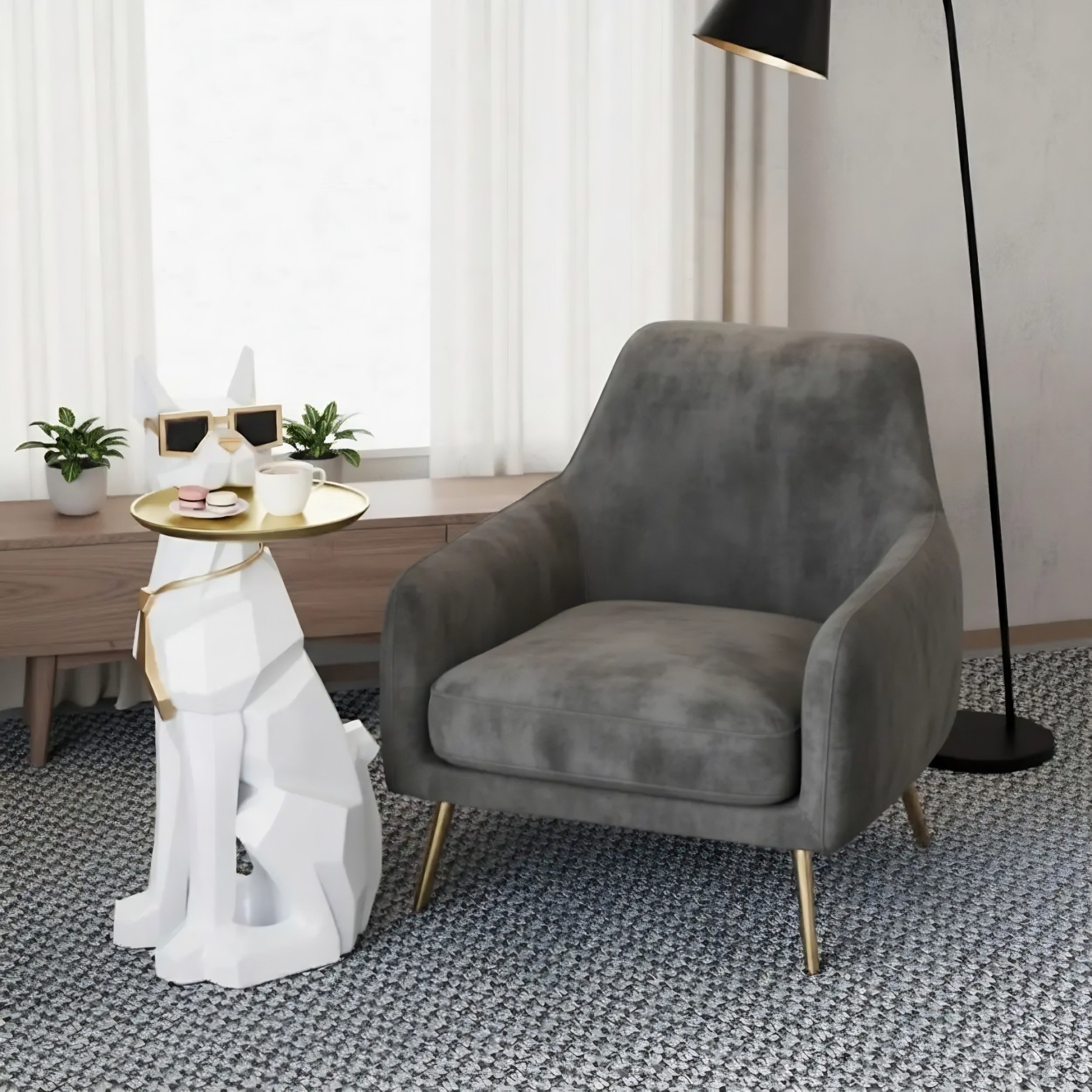 Dog-Shape Side Table with Tray