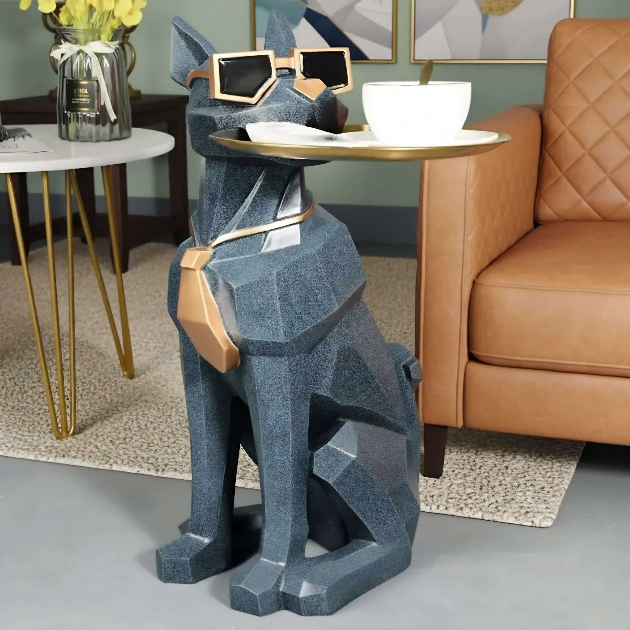 Dog-Shape Side Table with Tray