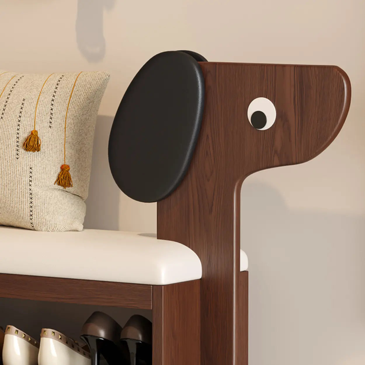 Dog-Shaped Entryway Shoe Bench with Storage