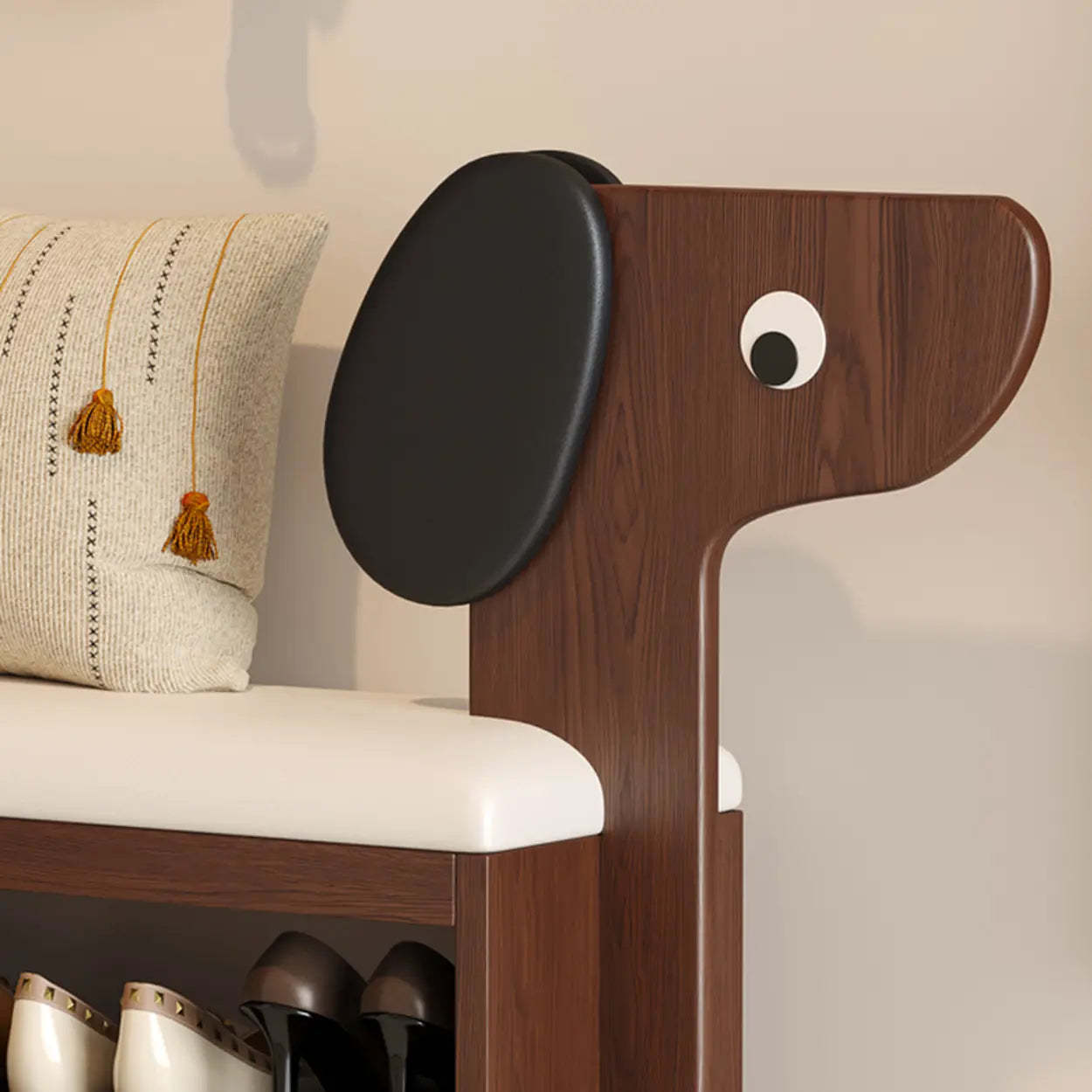 Dog-Shaped Entryway Shoe Bench with Storage