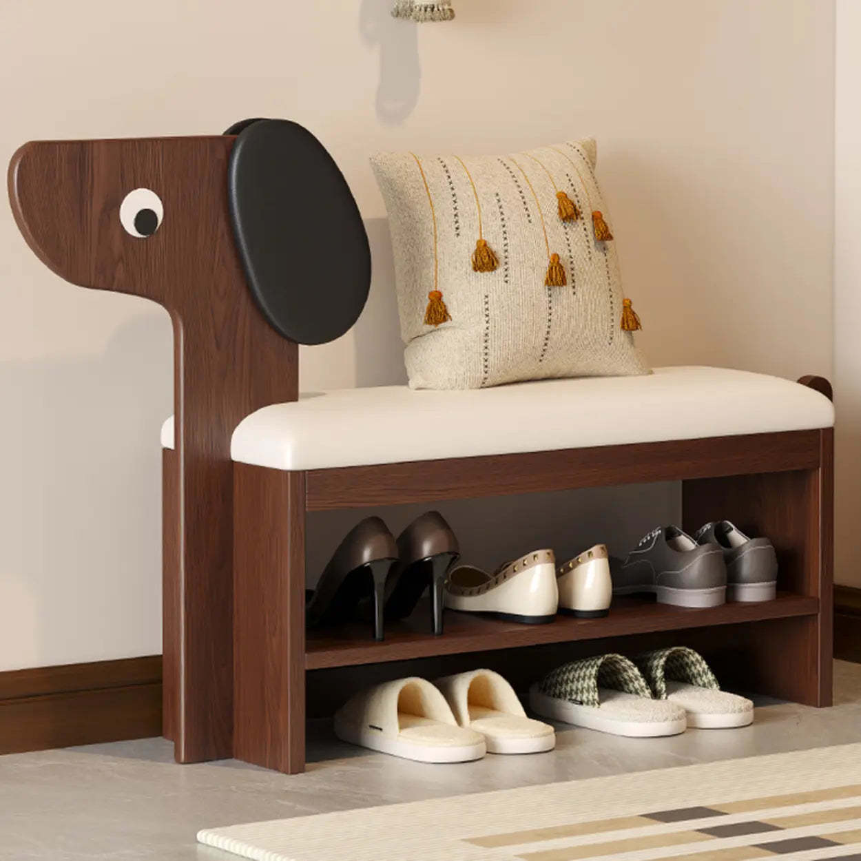 Dog-Shaped Entryway Shoe Bench with Storage