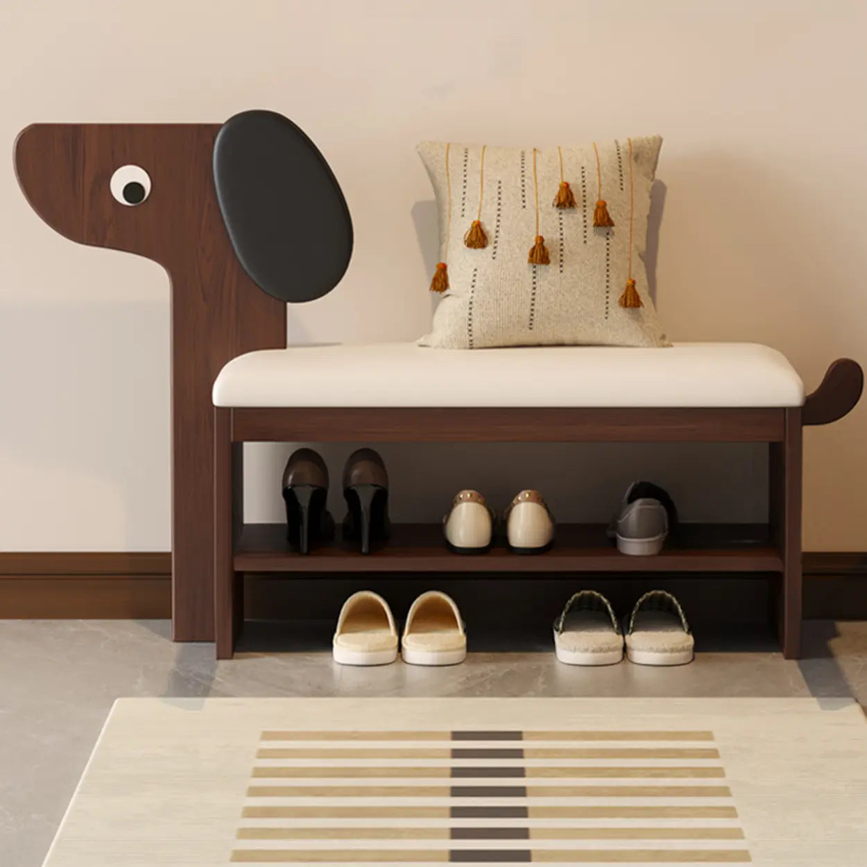 Dog-Shaped Entryway Shoe Bench with Storage