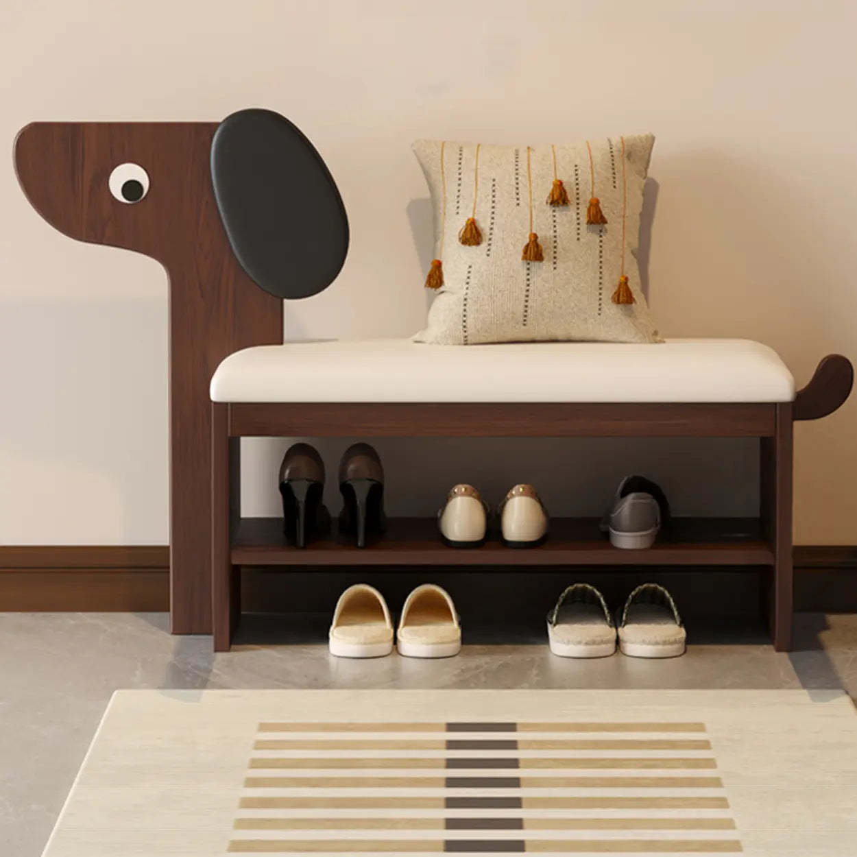 Dog-Shaped Entryway Shoe Bench with Storage