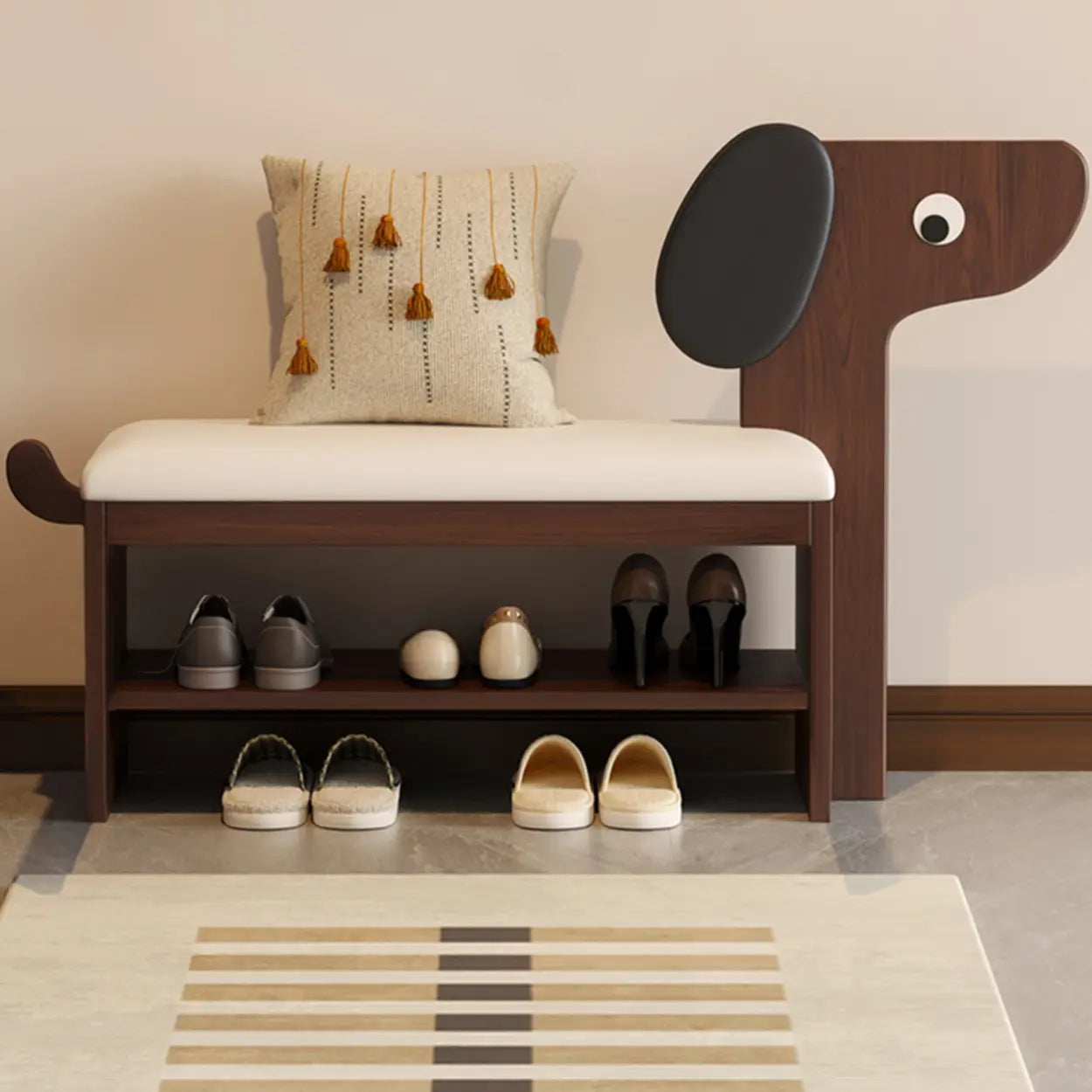 Dog-Shaped Entryway Shoe Bench with Storage