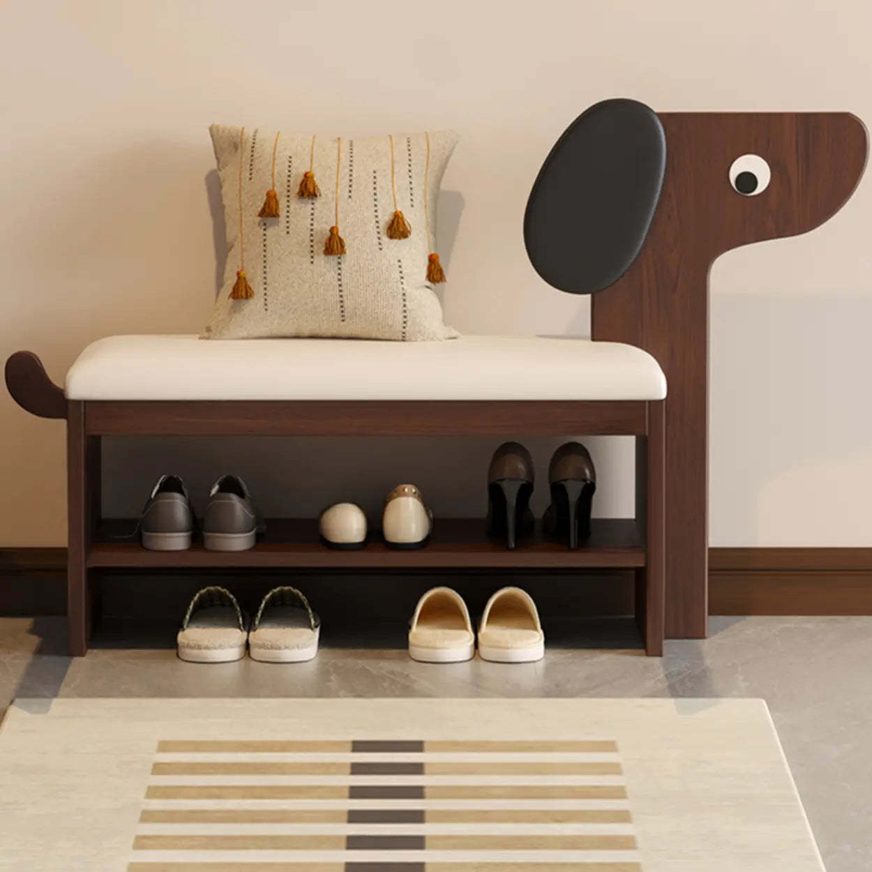 Dog-Shaped Entryway Shoe Bench with Storage