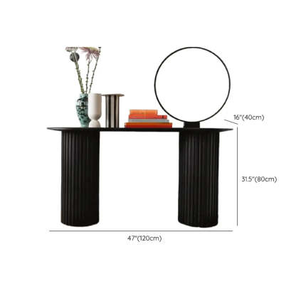 Double Pedestal Oval White Sintered Stone Console Table