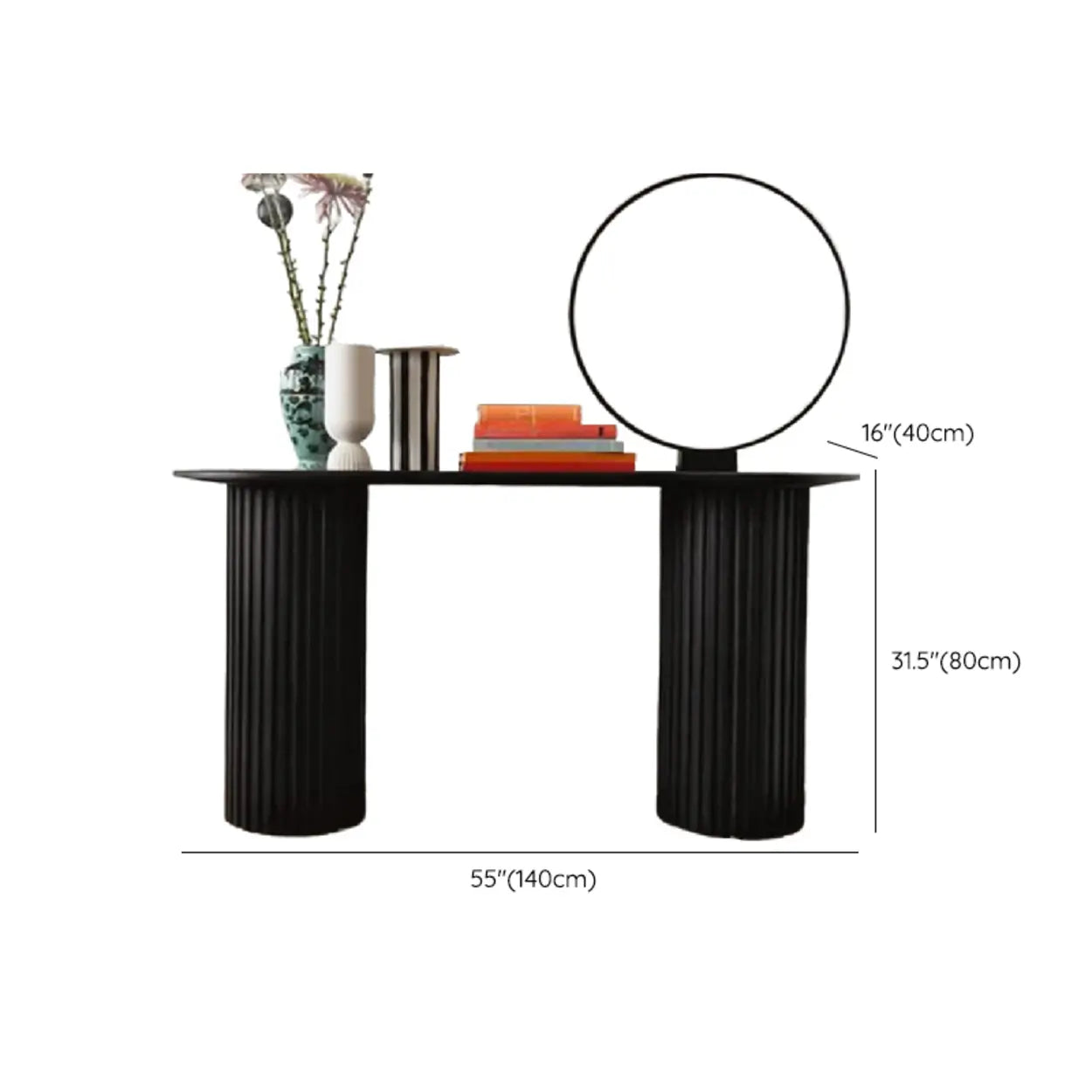 Double Pedestal Oval White Sintered Stone Console Table