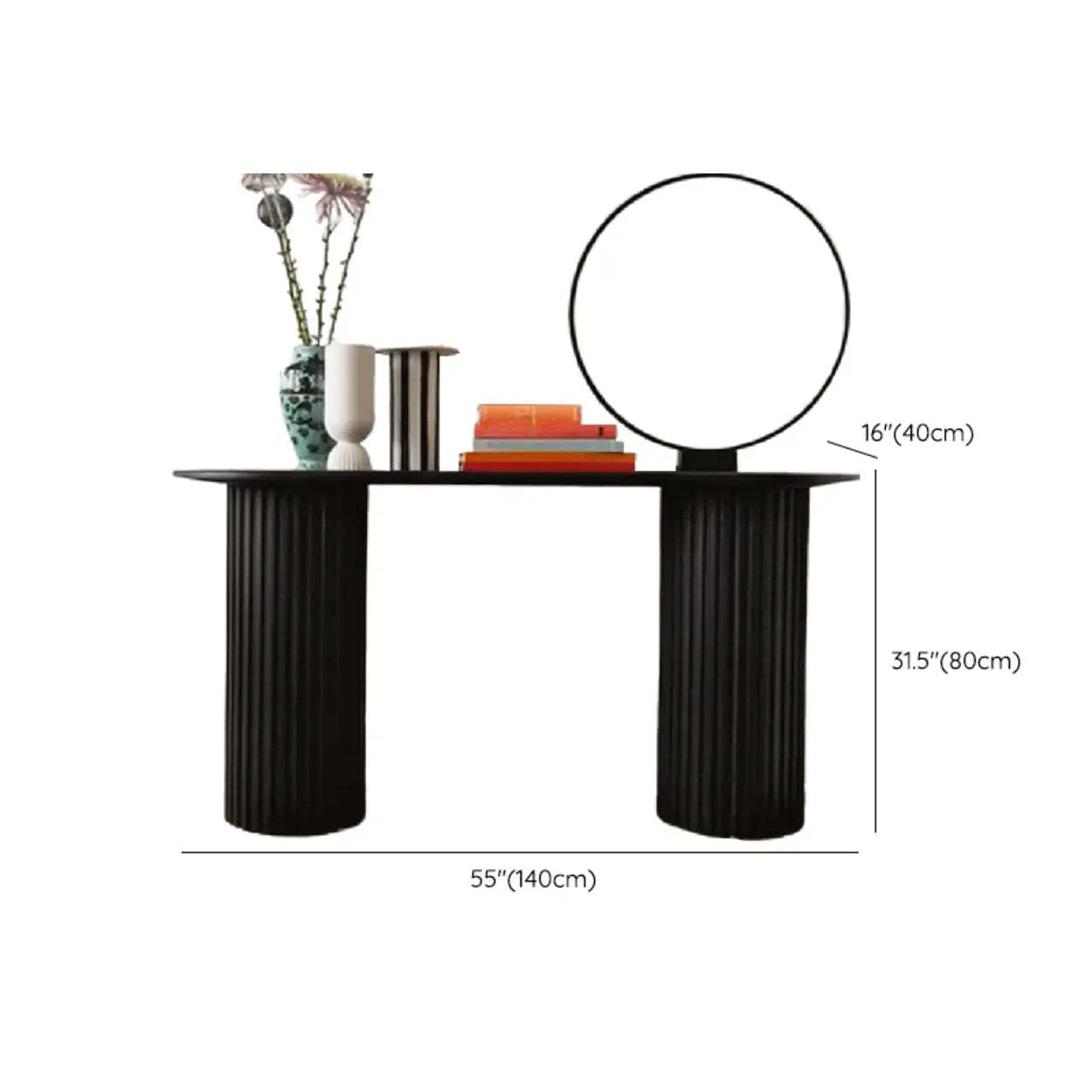 Double Pedestal Oval White Sintered Stone Console Table