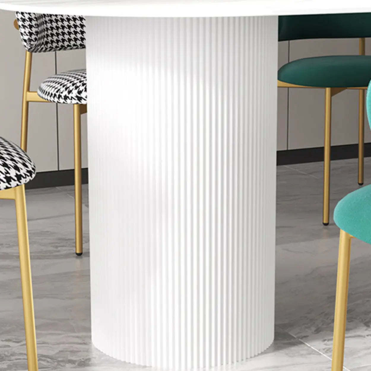 Double Pedestal Oval White Sintered Stone Console Table — White / Natural Finish