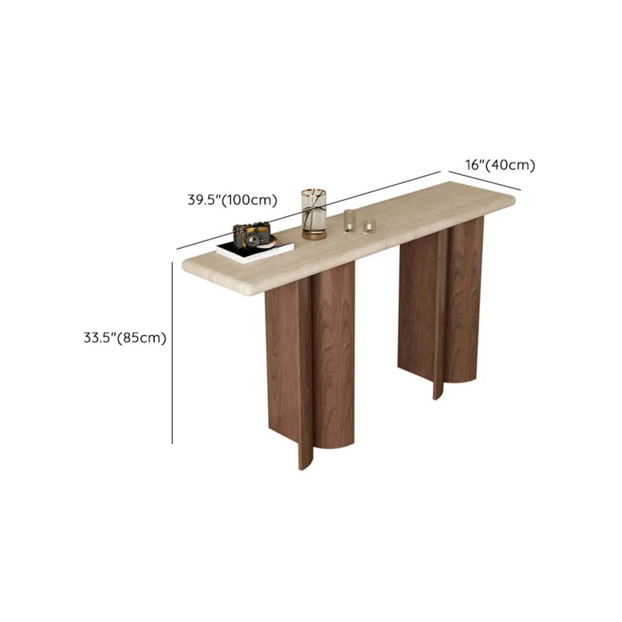 Double-Pedestal Ivory Rectangular Marble Wood Console Table