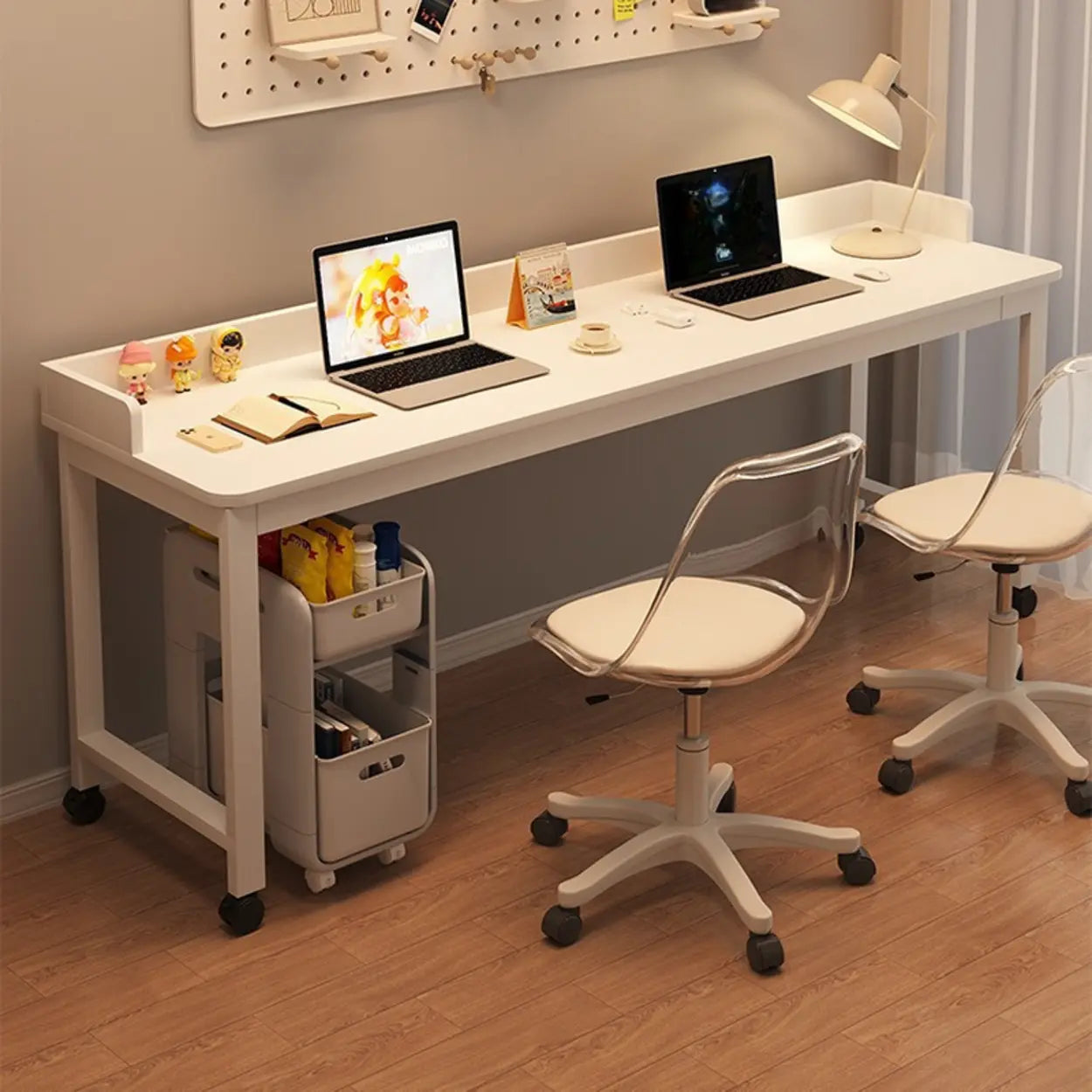 Double White Wood Writing Desk with Storage