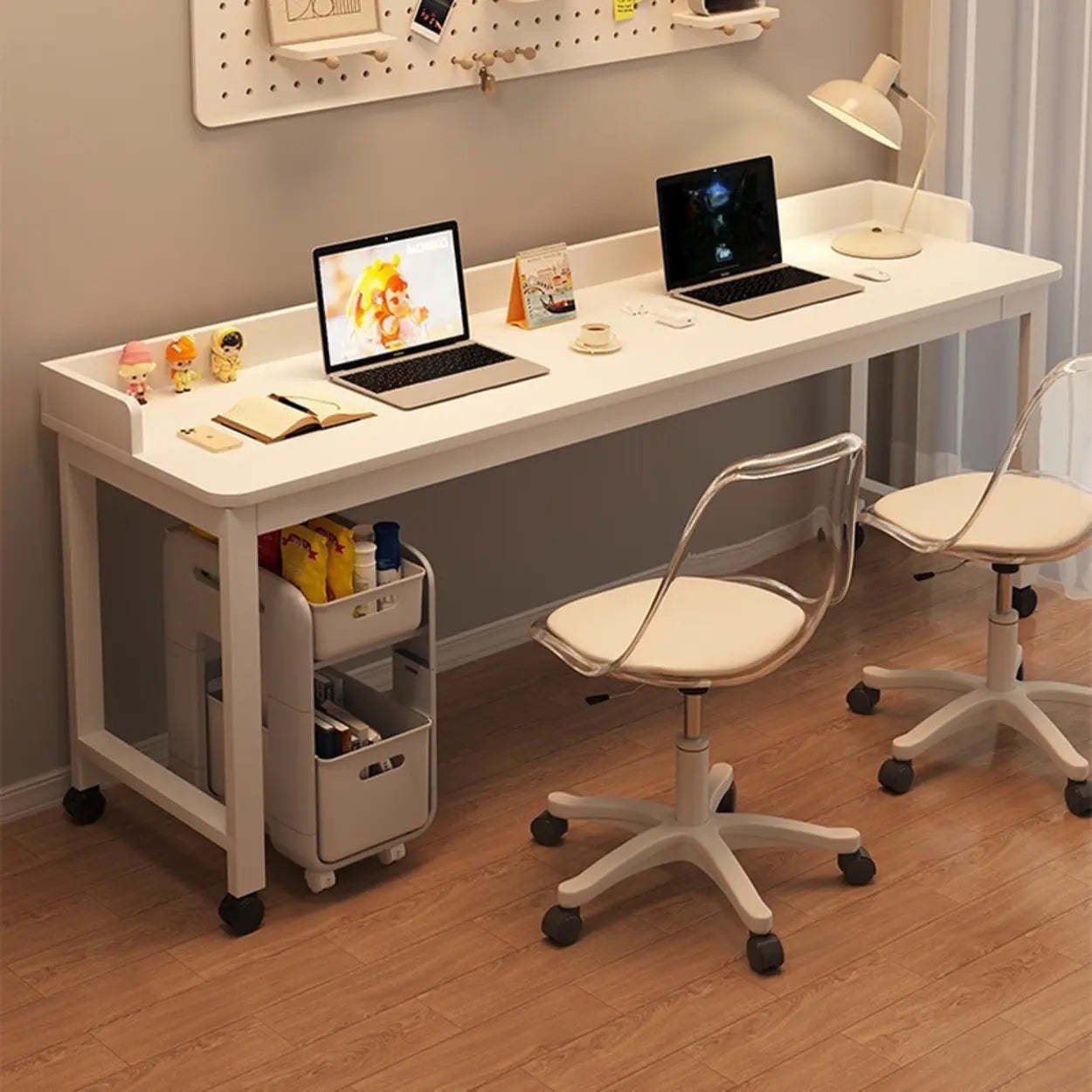 Double White Wood Writing Desk with Storage — Black / Table Only