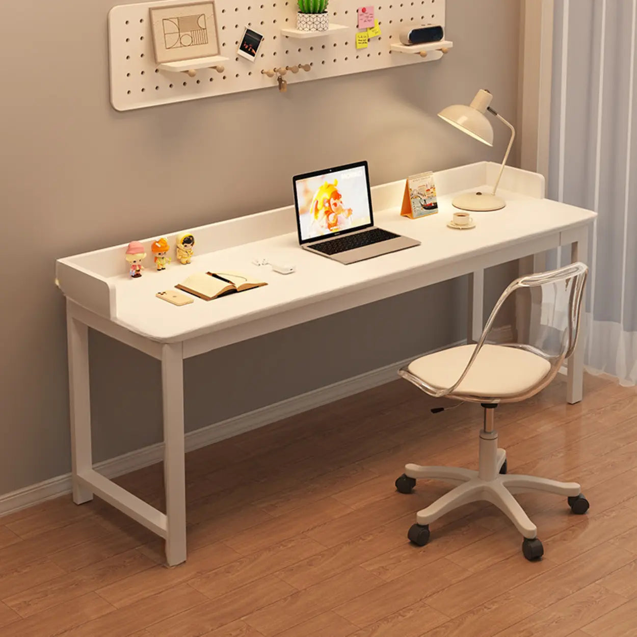 Double White Wood Writing Desk with Storage — Black / Table Only